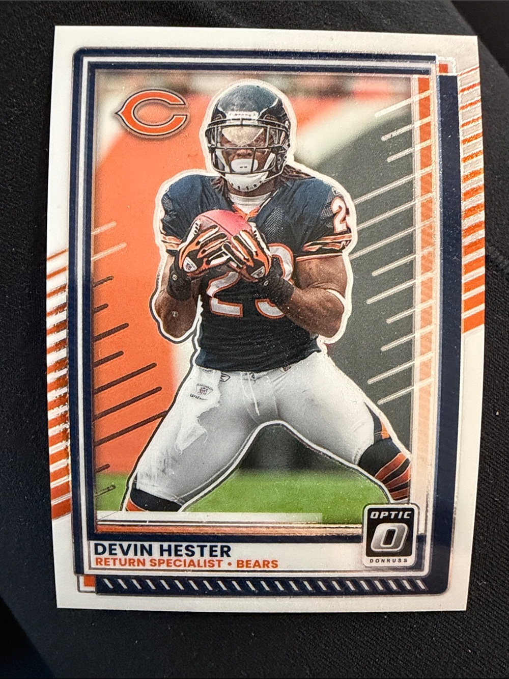 Football cards.
Devin Hester Chicago Bears Donruss Optic Rookie Style Card